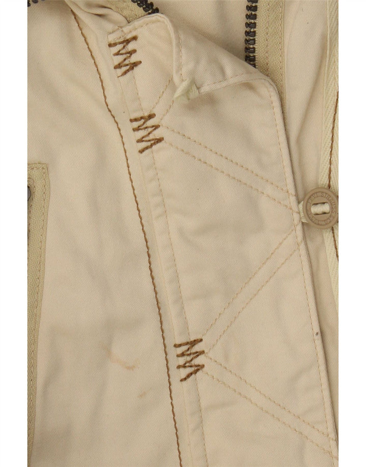 Levi's Womens Graphic Hooded Utility Jacket UK 10 Small Beige Cotton