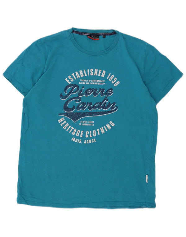Pierre Cardin Mens Graphic T-Shirt Top Large Blue Cotton