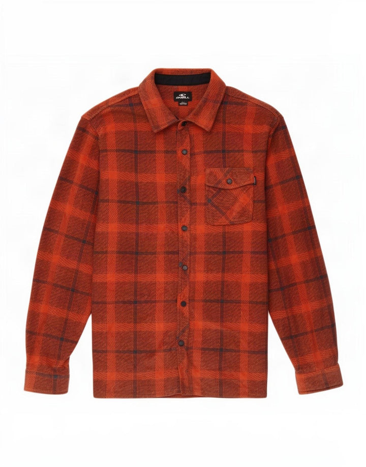 O'Neill Mens Fleece Shirt Large Orange Check Polyester