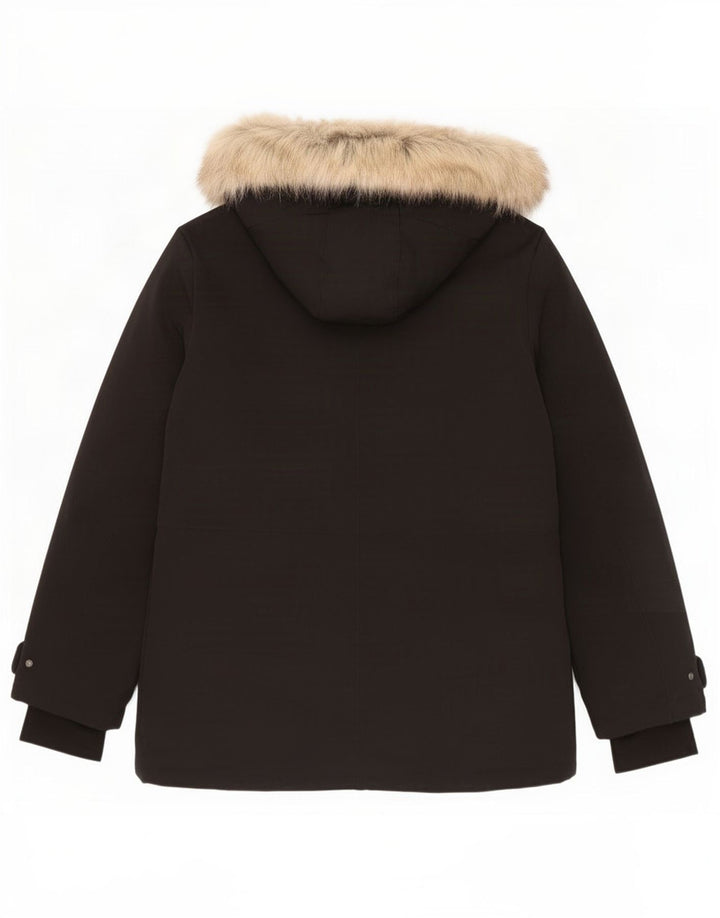 Zara Womens Hooded Padded Jacket UK 16 Large Black Polyester
