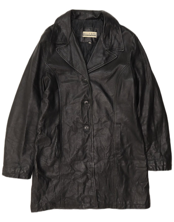 Bello Boys Womens Leather Coat UK 14 Large Black