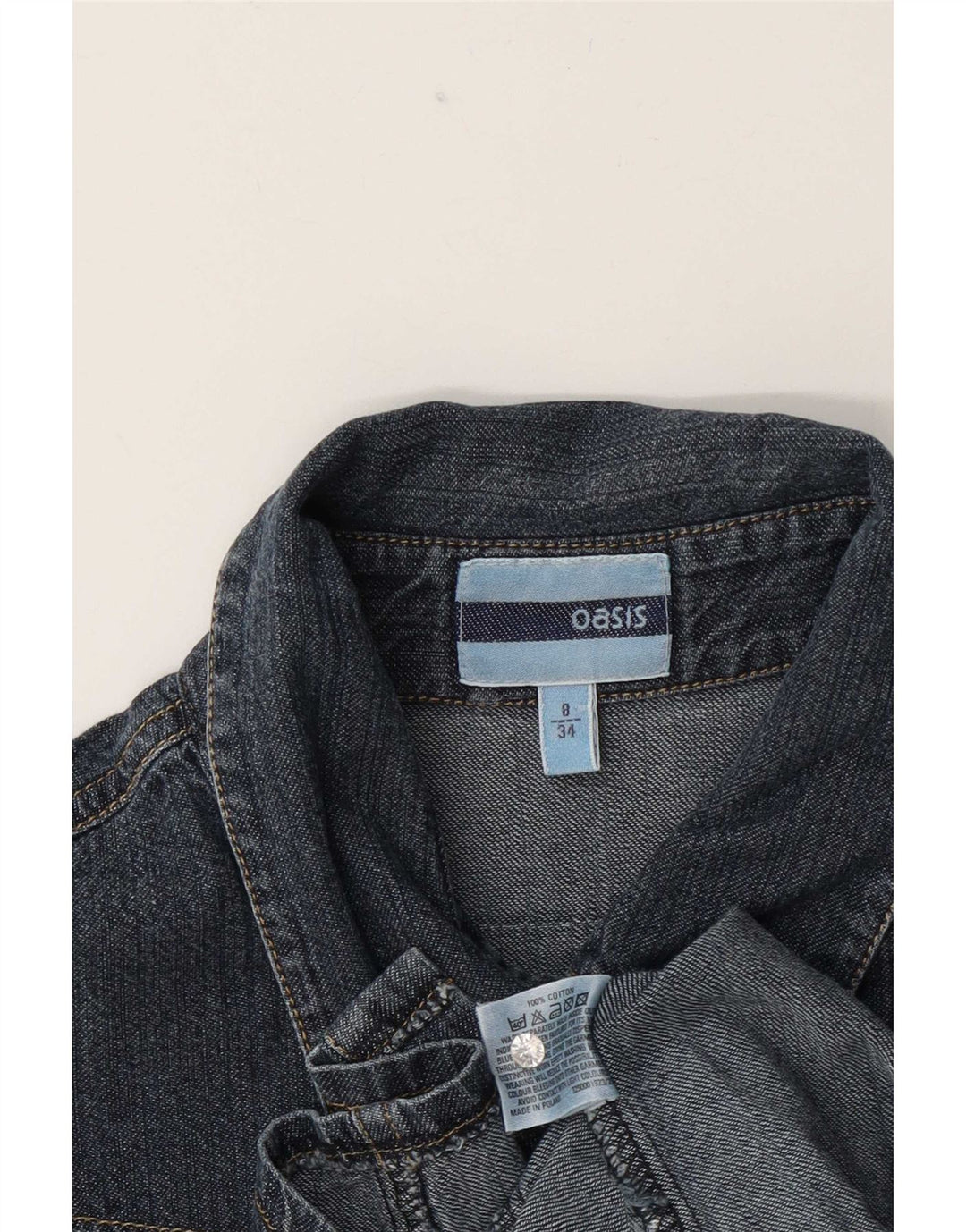 Oasis Womens Denim Shirt UK 8 Small Navy Blue Cotton