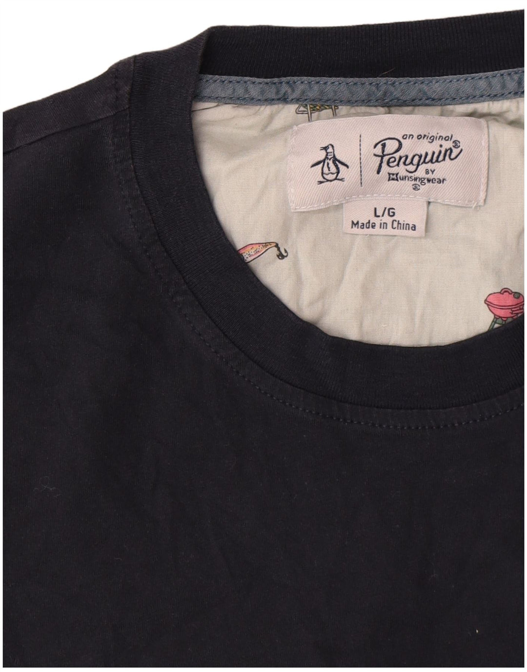 Penguin Mens T-Shirt Top Large Navy Blue Cotton