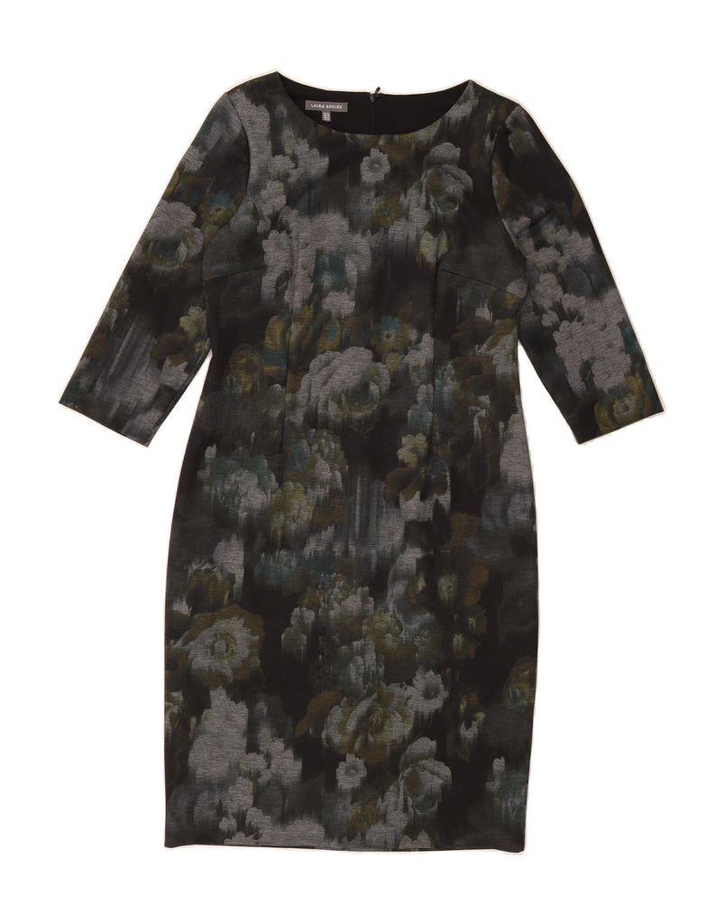 LAURA ASHLEY Womens 3/4 Sleeve Sheath Dress UK 12 Medium  Black Floral Vintage Laura Ashley and Second-Hand Laura Ashley from Messina Hembry 