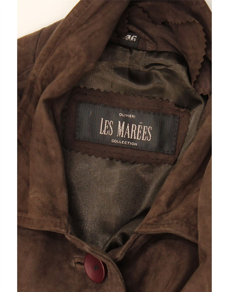 OLIVIERI LES MAREES Womens Suede Overcoat IT 46 Large Brown Vintage Olivieri Les Marees and Second-Hand Olivieri Les Marees from Messina Hembry 