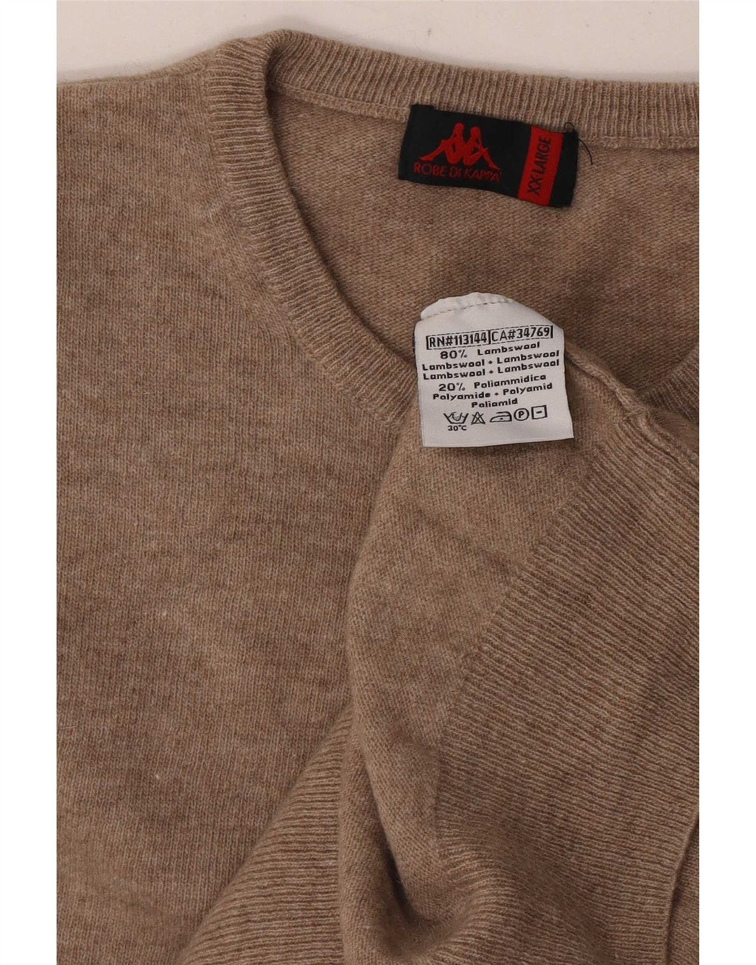 Kappa Mens Crew Neck Jumper Sweater 2XL Beige Lambswool