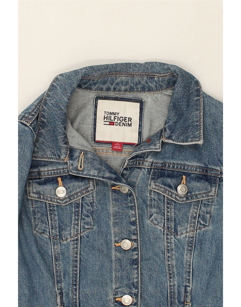 TOMMY HILFIGER Womens Graphic Denim Jacket UK 6 XS Blue Cotton | Vintage Tommy Hilfiger | Thrift | Second-Hand Tommy Hilfiger | Used Clothing | Messina Hembry 