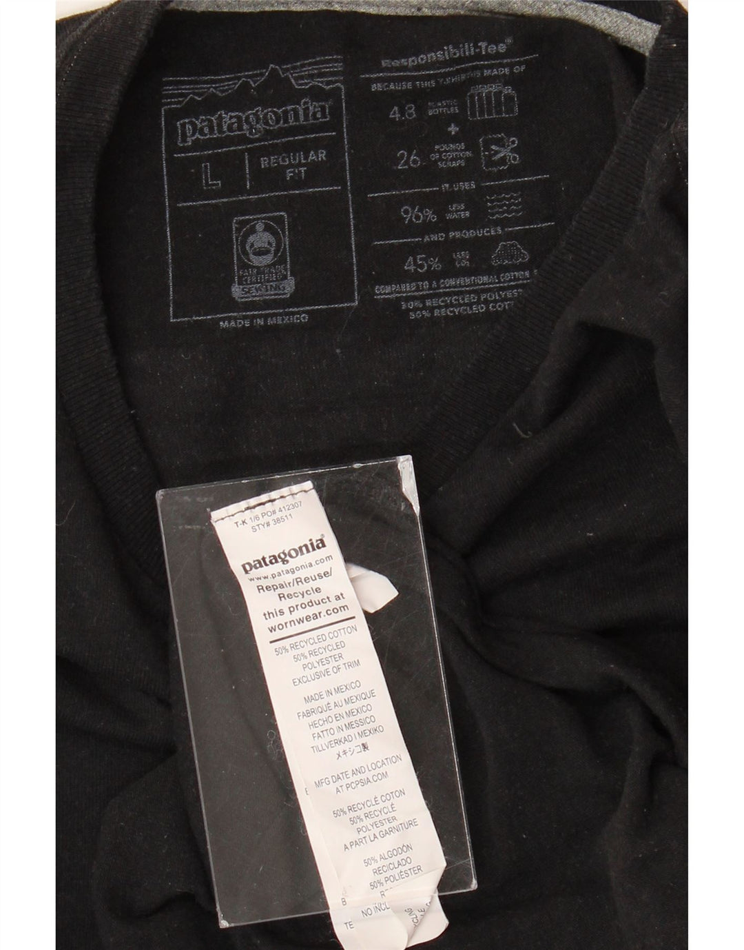 PATAGONIA Mens Regular Fit Graphic T-Shirt Top Large Black Cotton