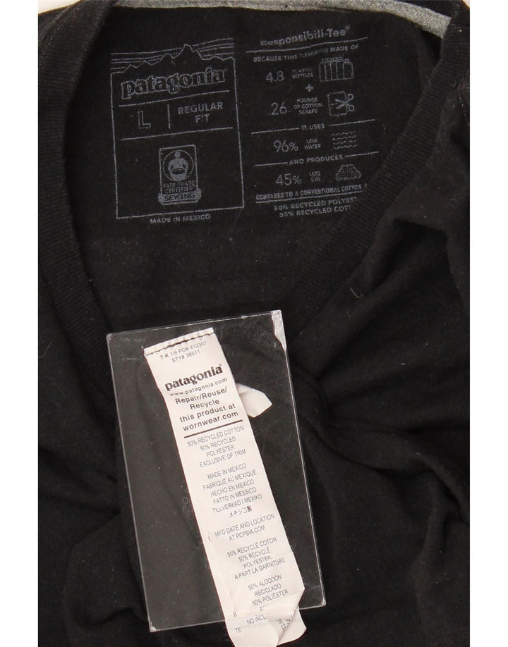 PATAGONIA Mens Regular Fit Graphic T-Shirt Top Large Black Cotton