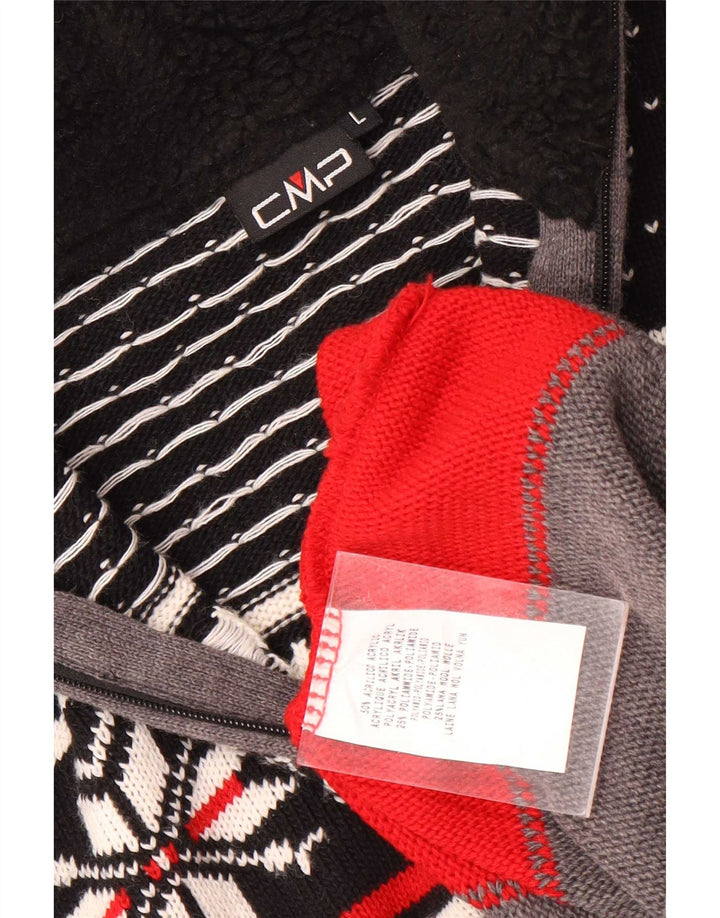 CMP Mens Zip Neck Jumper Sweater Large Grey Fair Isle Acrylic