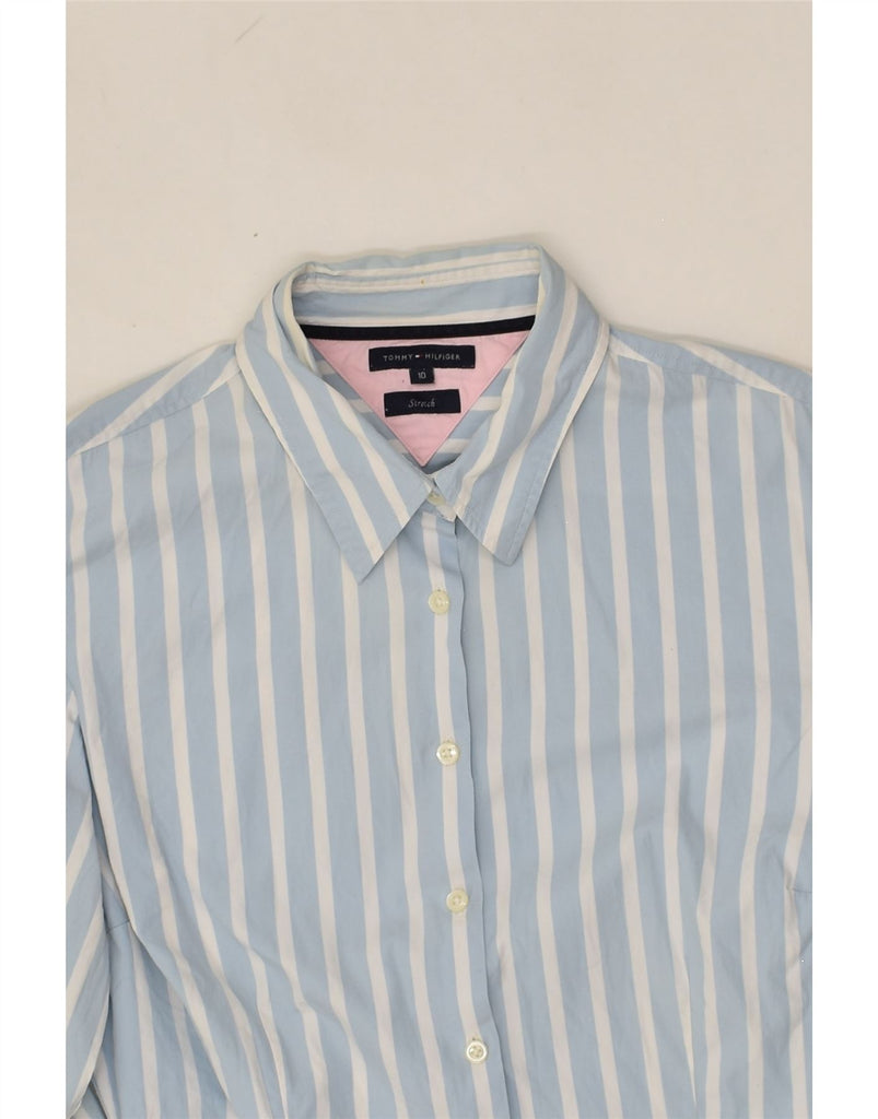 TOMMY HILFIGER Womens Stretch Shirt US 10 Large Blue Striped Cotton | Vintage Tommy Hilfiger | Thrift | Second-Hand Tommy Hilfiger | Used Clothing | Messina Hembry 