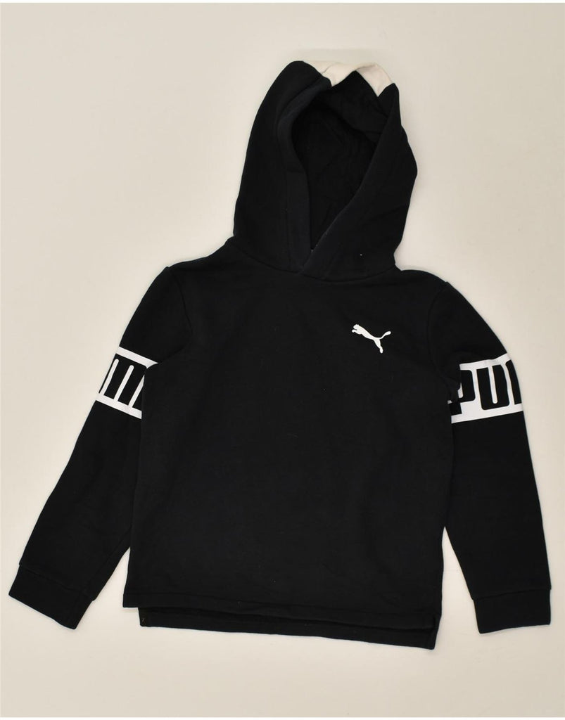 PUMA Boys Graphic Hoodie Jumper 9-10 Years Black Colourblock Cotton | Vintage Puma | Thrift | Second-Hand Puma | Used Clothing | Messina Hembry 