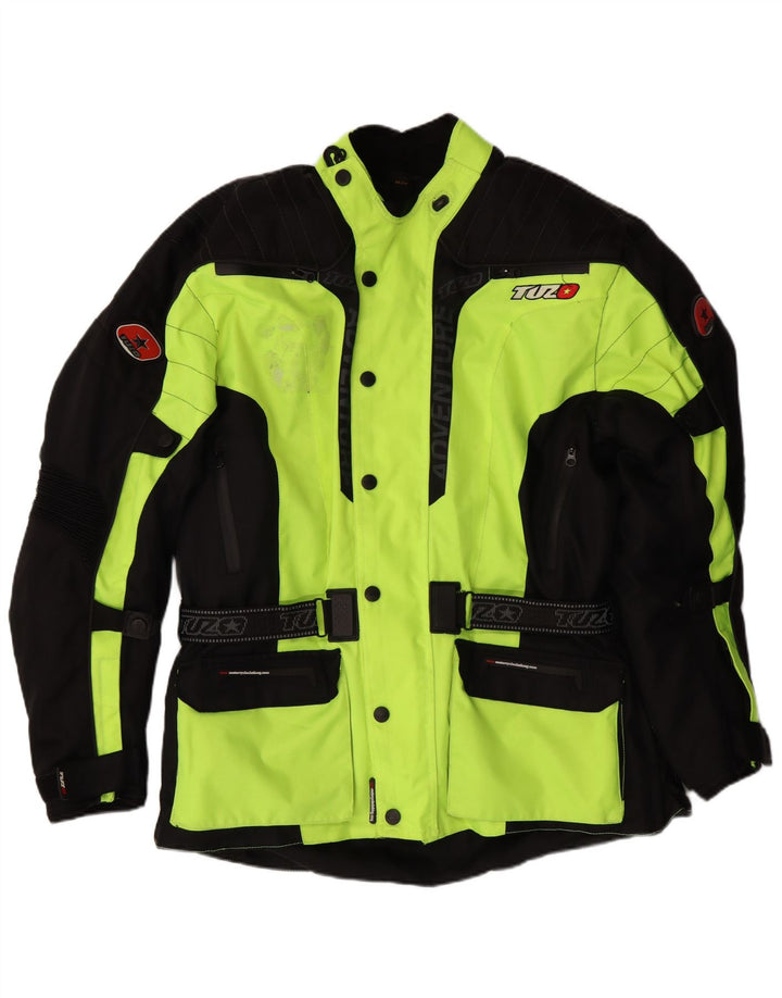 VINTAGE Mens Graphic Moto Racer Bomber Jacket UK 44 2XL Green Colourblock