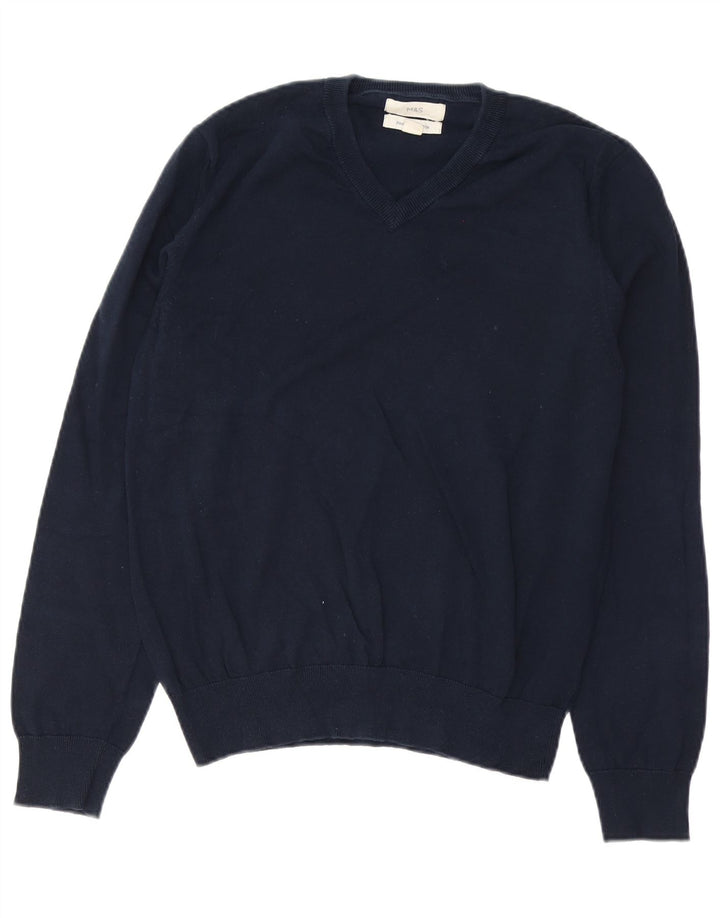 Marks & Spencer Mens V-Neck Jumper Sweater Medium Navy Blue Cotton