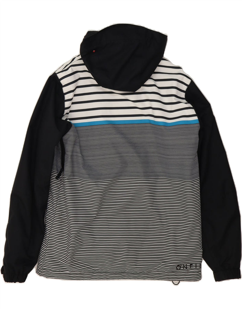 O'NEILL Mens Hooded Rain Jacket UK 36 Small Black Striped Vintage O'Neill and Second-Hand O'Neill from Messina Hembry 