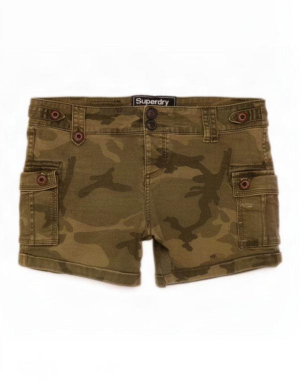 Superdry Womens Cargo Shorts Small W30 Green Camouflage Cotton