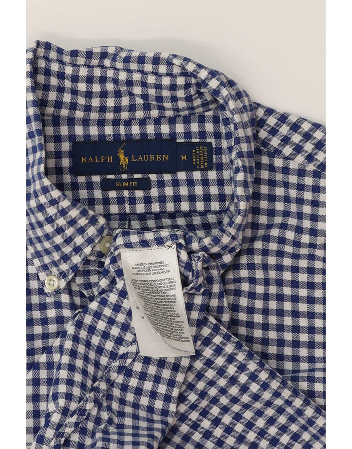 Ralph Lauren Mens Slim Fit Shirt Medium Blue Gingham Cotton