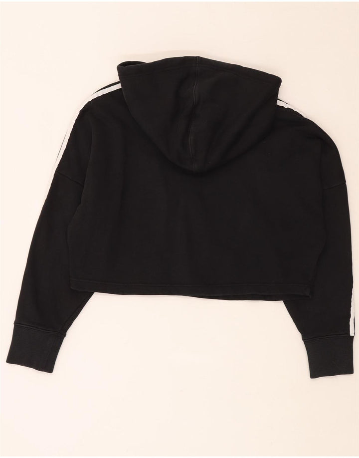 ADIDAS Womens Oversized Crop Hoodie Jumper UK 6 XS  Black Cotton