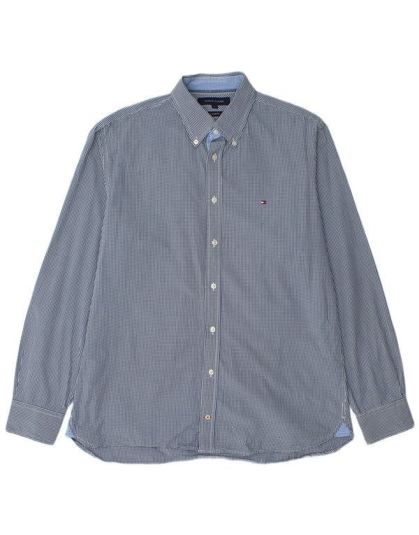 Tommy Hilfiger Mens Custom Fit Shirt Large Navy Blue Gingham