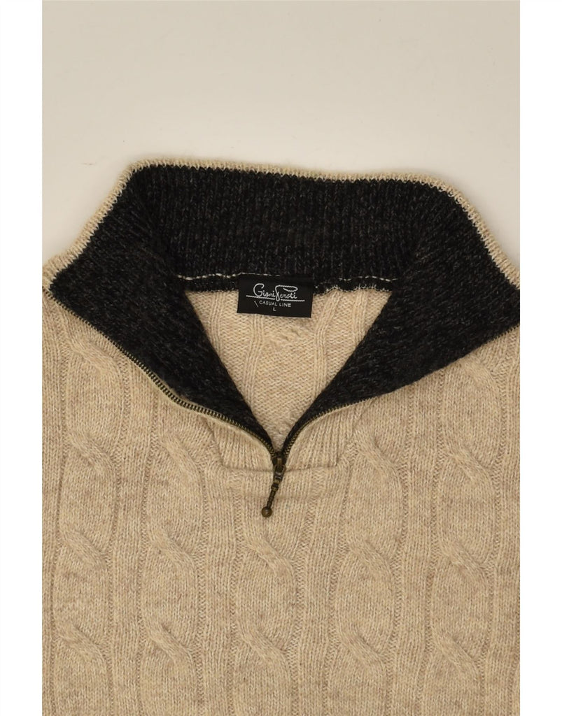 VINTAGE Mens Zip Neck Jumper Sweater Large Beige Wool | Vintage Vintage | Thrift | Second-Hand Vintage | Used Clothing | Messina Hembry 