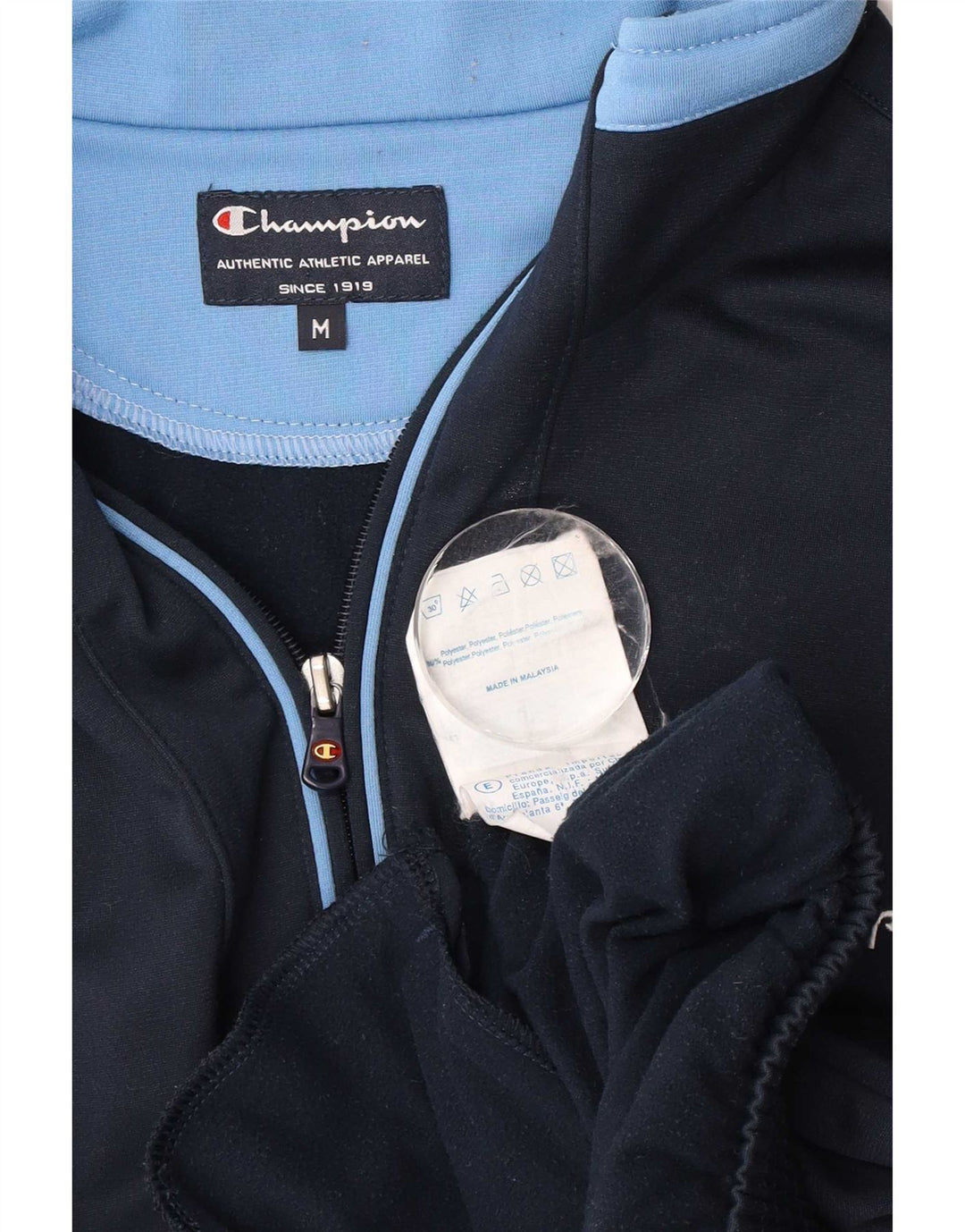 Champion Mens Tracksuit Top Jacket Medium Navy Blue Colourblock Polyester