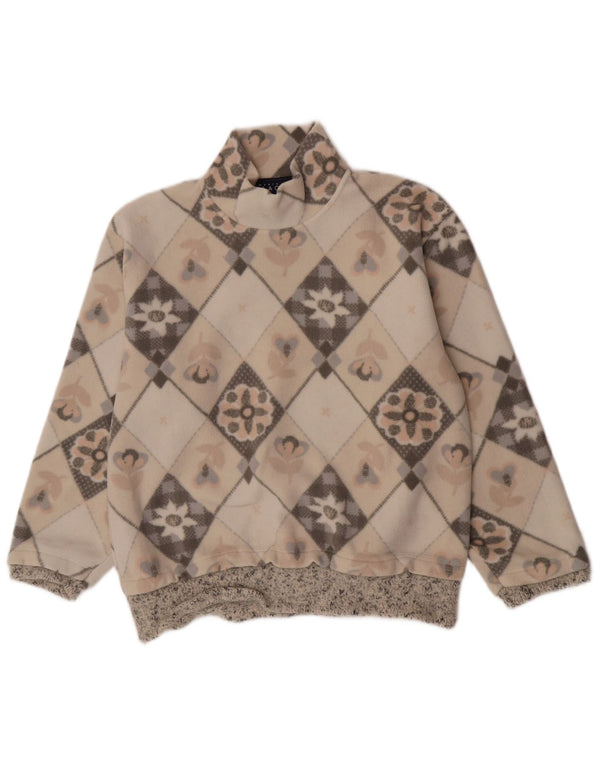 American Place Womens Fleece Jumper UK 14 Medium Beige Floral Polyester