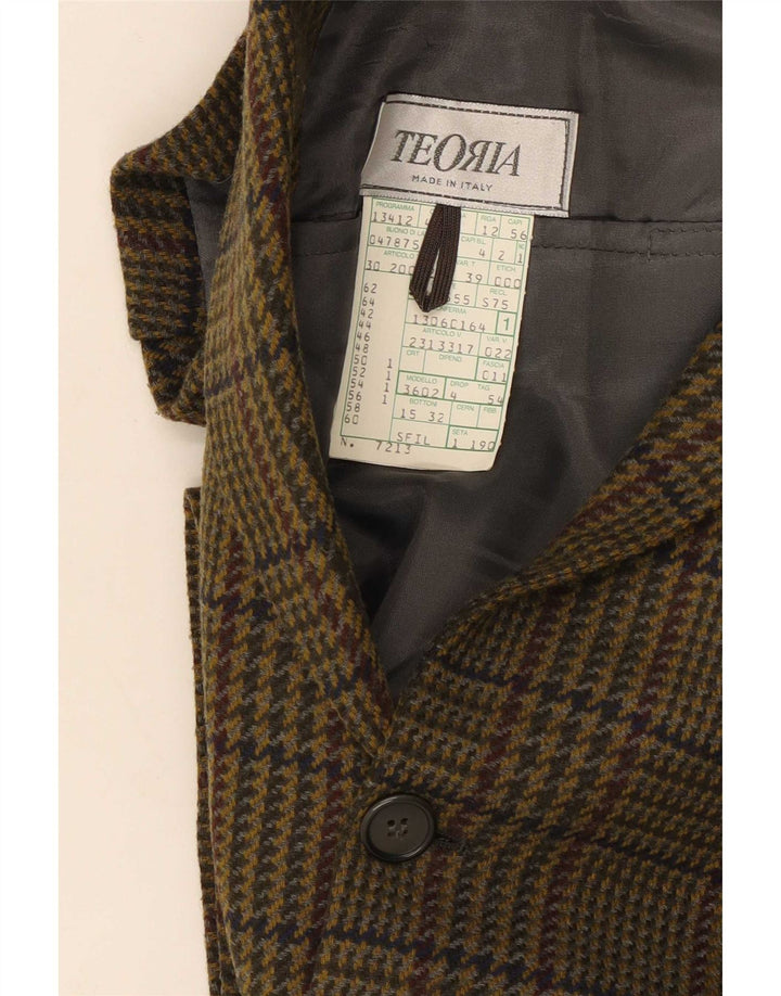 Vintage Mens 2 Button Blazer Jacket IT 54 2XL Khaki Houndstooth Wool