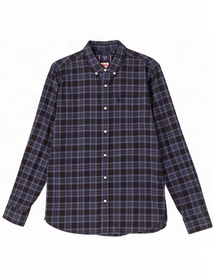 Superdry Mens Flannel Shirt Medium Navy Blue Check Cotton