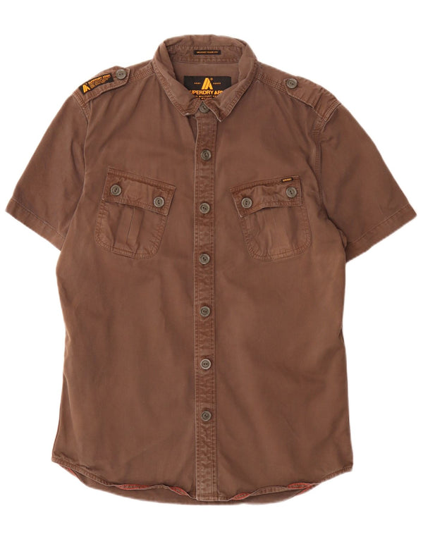 Superdry Mens Short Sleeve Military Shirt Large Brown Cotton Army