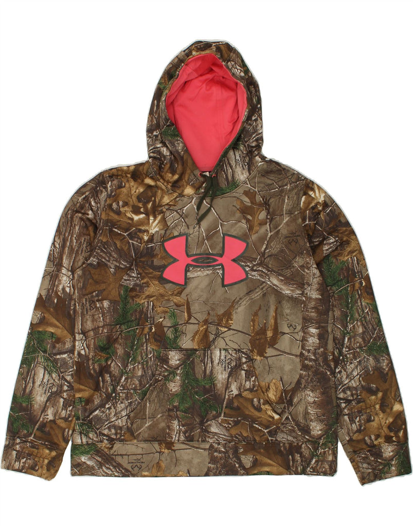 UNDER ARMOUR Mens Graphic Hoodie Jumper XL Brown Polyester | Vintage Under Armour | Thrift | Second-Hand Under Armour | Used Clothing | Messina Hembry 