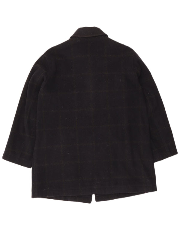 Vintage Womens Ski Overcoat UK 14 Medium Navy Blue Check Wool
