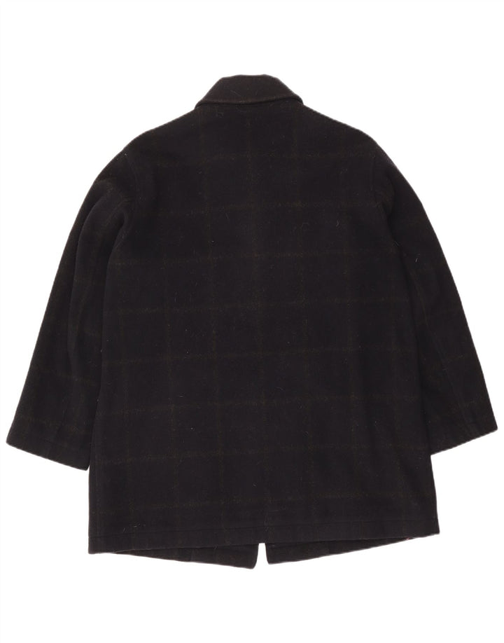 Vintage Womens Ski Overcoat UK 14 Medium Navy Blue Check Wool