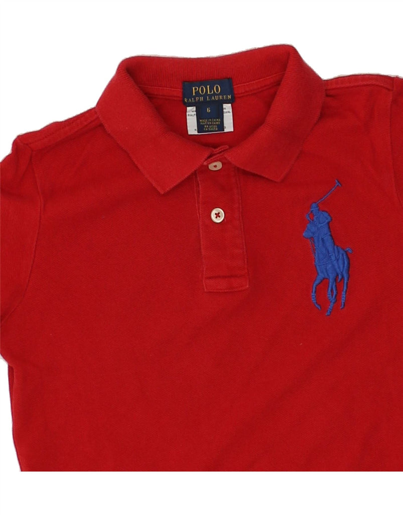 POLO RALPH LAUREN Boys Graphic Long Sleeve Polo Shirt 5-6 Years Red Cotton | Vintage Polo Ralph Lauren | Thrift | Second-Hand Polo Ralph Lauren | Used Clothing | Messina Hembry 