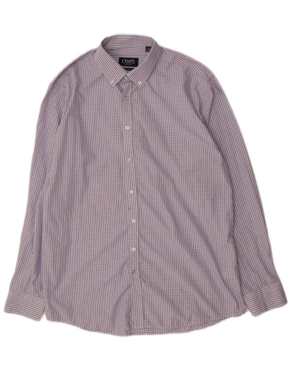 Chaps Mens Regular Fit Shirt Size 16 16.5 Large Blue Gingham Viscose