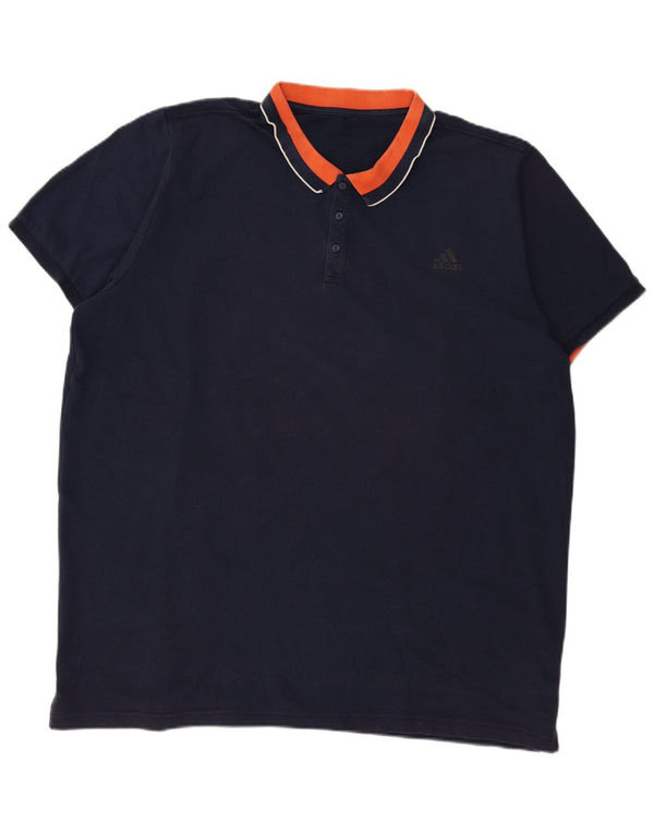 ADIDAS Mens Polo Shirt 3XL Navy Blue Colourblock Cotton