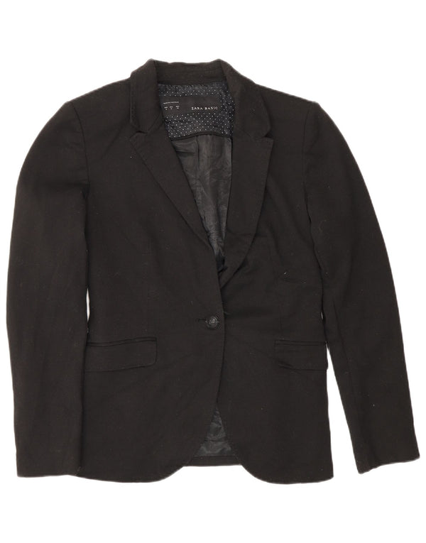 Zara Womens 1 Button Blazer Jacket UK 12 Medium Black Polyester