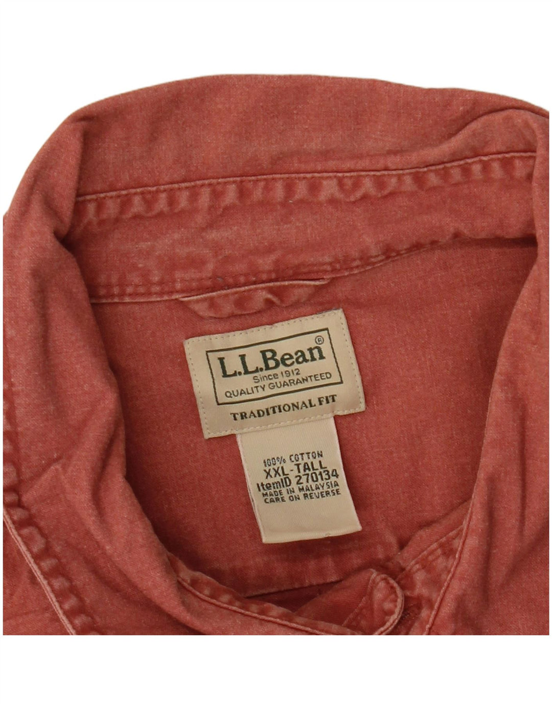 L.L.BEAN Mens Tall Traditional Fit Shirt 2XL Red Cotton