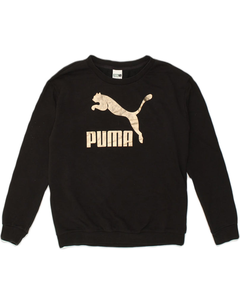 PUMA Womens Graphic Sweatshirt Jumper UK 16 Large Black Cotton | Vintage Puma | Thrift | Second-Hand Puma | Used Clothing | Messina Hembry 