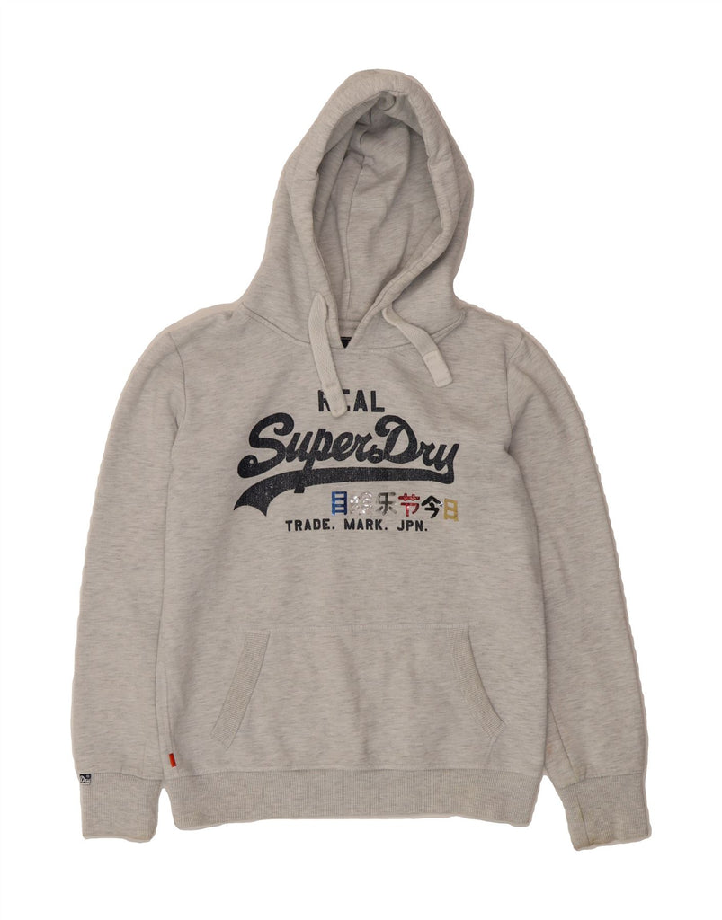 SUPERDRY Womens Graphic Hoodie Jumper UK 14 Medium Grey Vintage Superdry and Second-Hand Superdry from Messina Hembry 