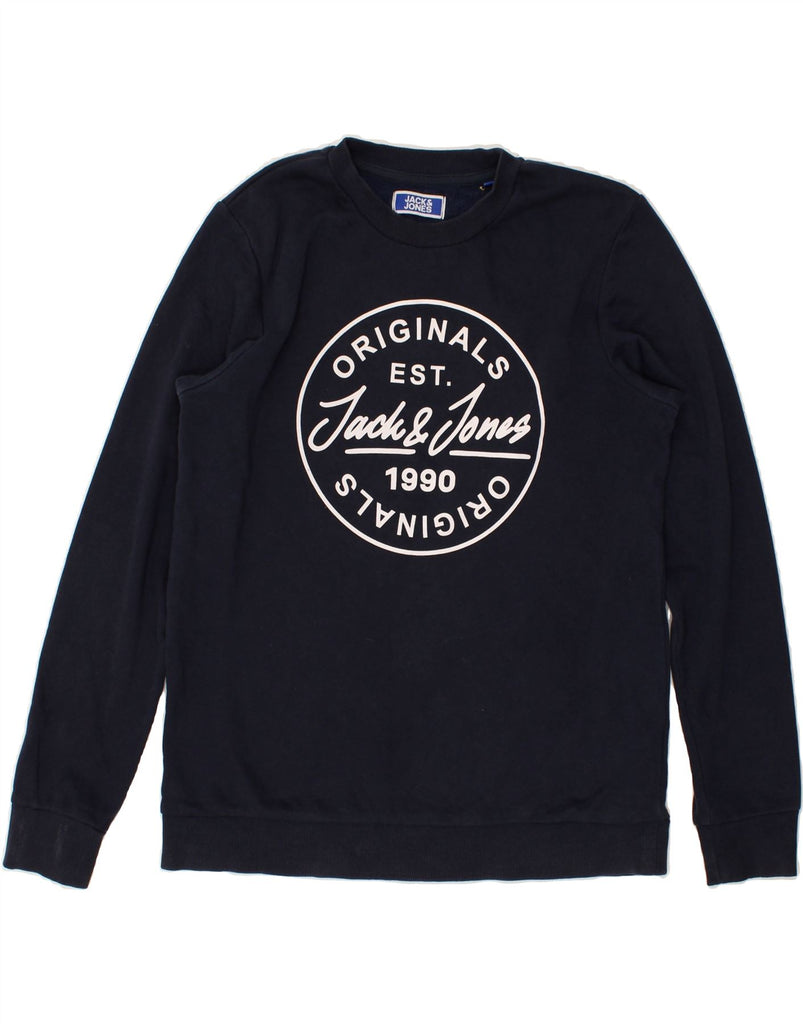 JACK & JONES Boys Graphic Sweatshirt Jumper 15-16 Years Navy Blue Cotton | Vintage Jack & Jones | Thrift | Second-Hand Jack & Jones | Used Clothing | Messina Hembry 