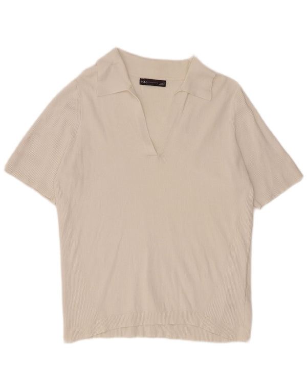 Marks & Spencer Womens Polo Shirt UK 14 Large White Cotton