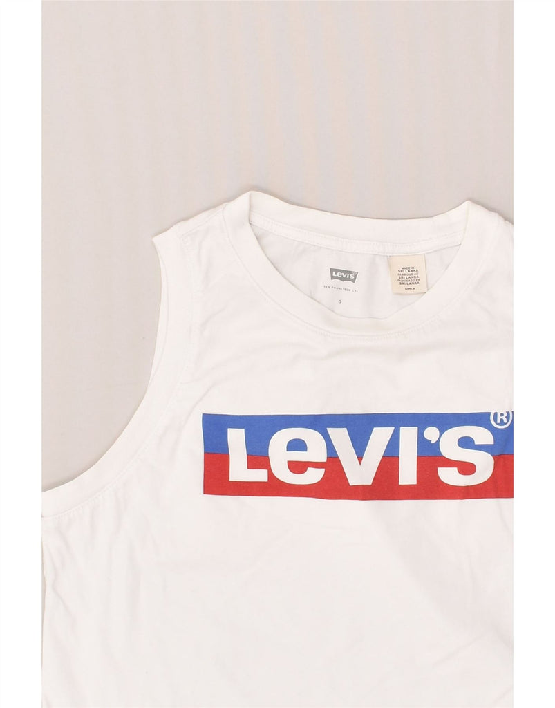 LEVI'S Womens Crop Graphic Vest Top UK 10 Small White Cotton | Vintage Levi's | Thrift | Second-Hand Levi's | Used Clothing | Messina Hembry 