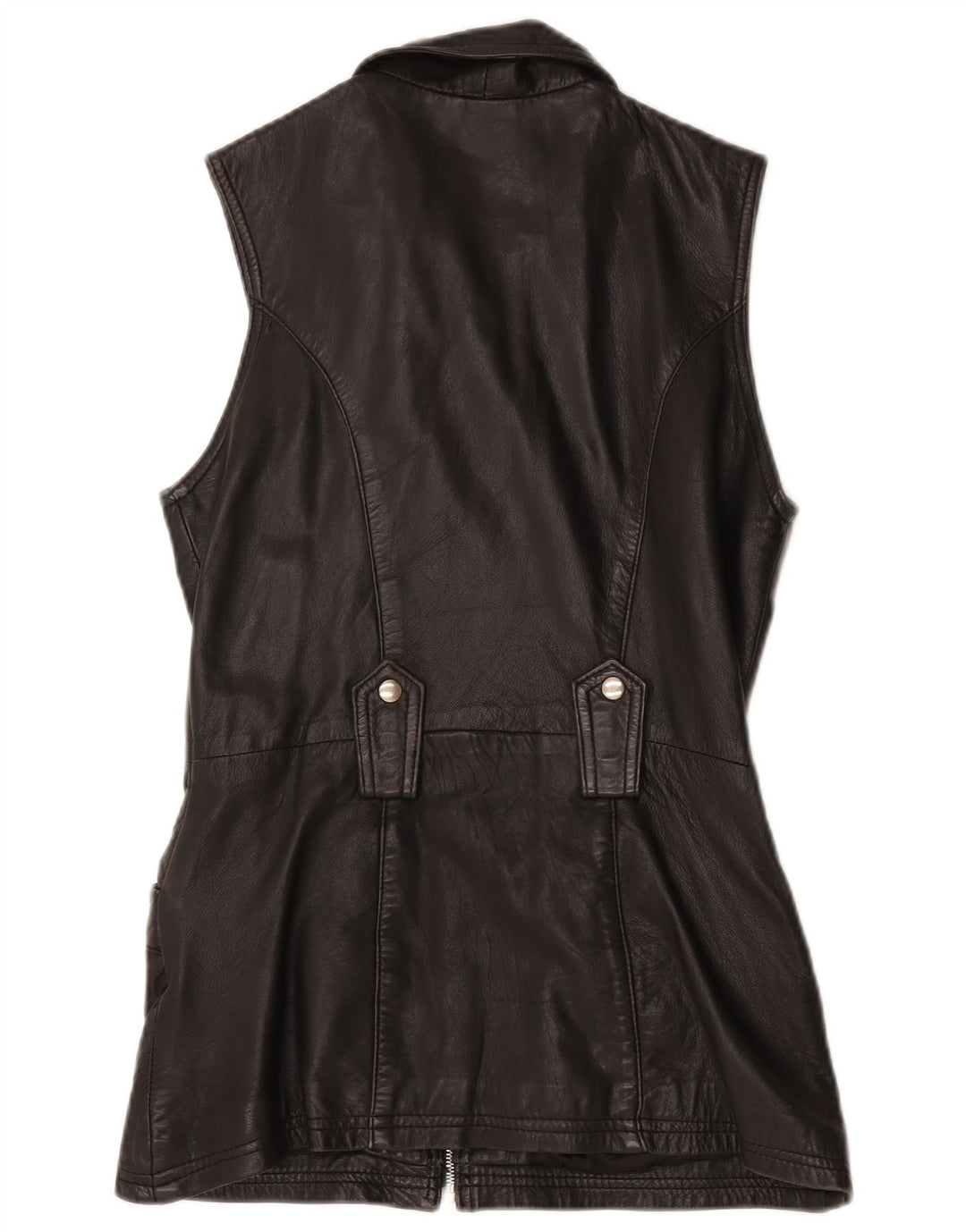 Vintage Womens Leather Gilet UK 12 Medium Black