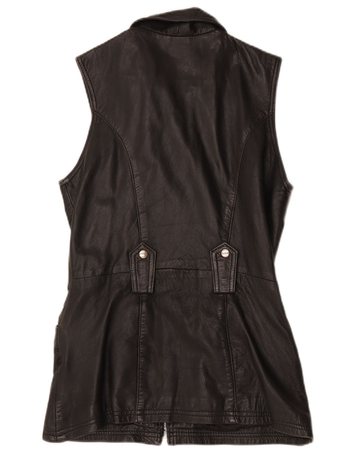 Vintage Womens Leather Gilet UK 12 Medium Black
