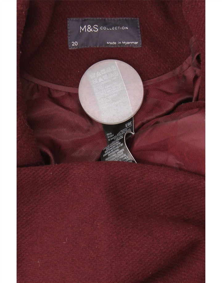 Marks & Spencer Womens Double Breasted Coat UK 20 2XL Burgundy Polyester