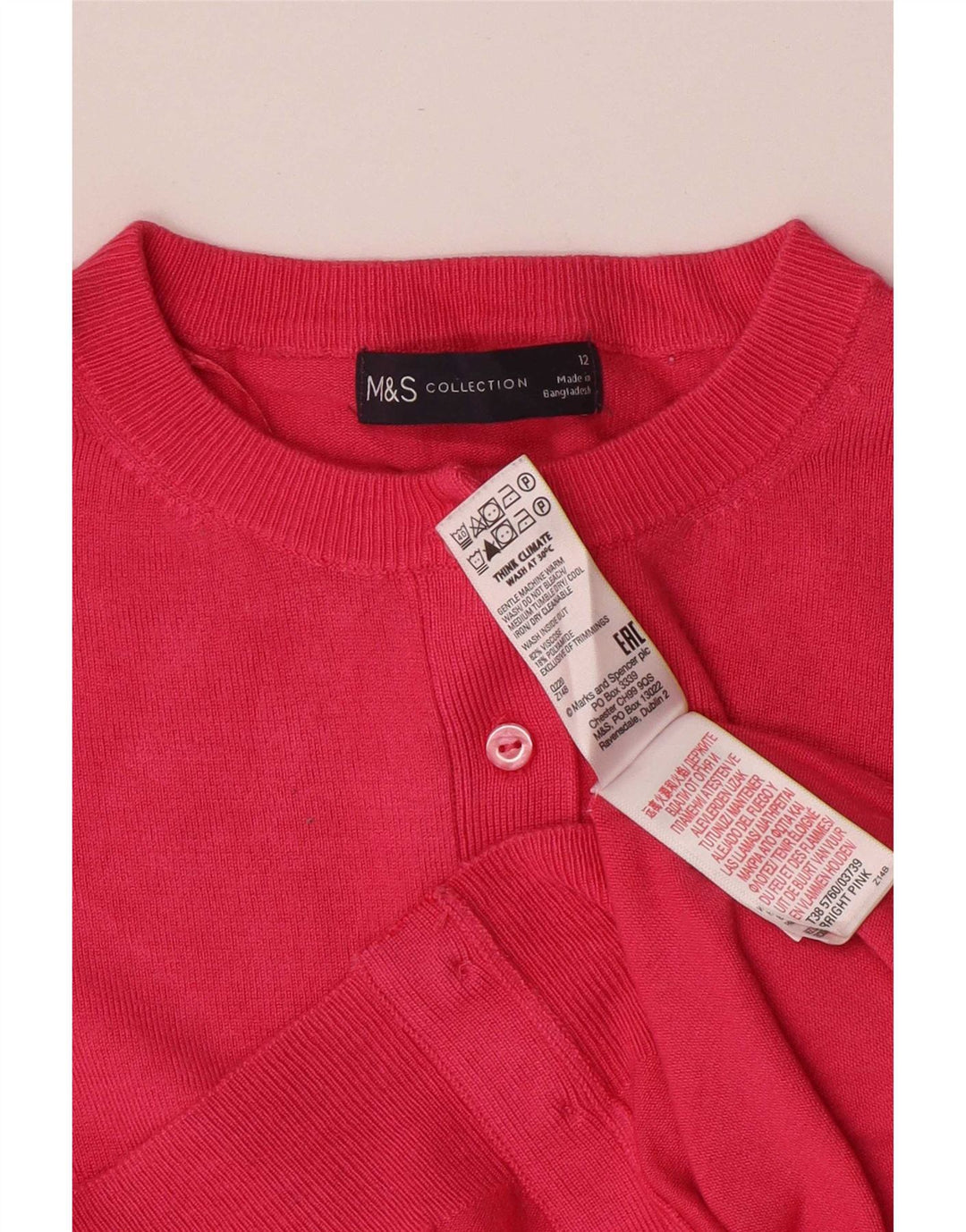 Marks & Spencer Womens Crop Cardigan Sweater UK 12 Medium Pink Viscose