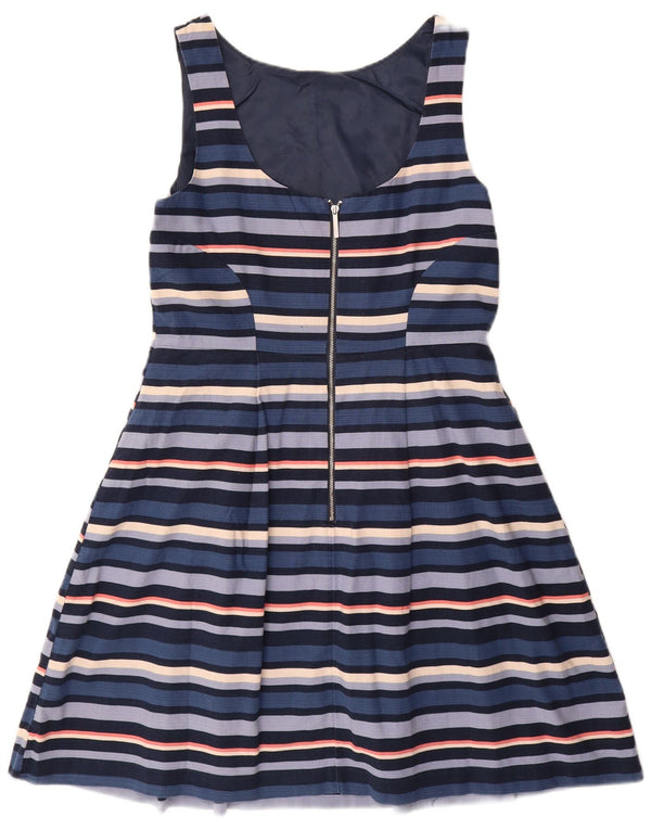 OASIS Womens Sleeveless A-Line Dress UK 14 Medium Navy Blue Striped Cotton