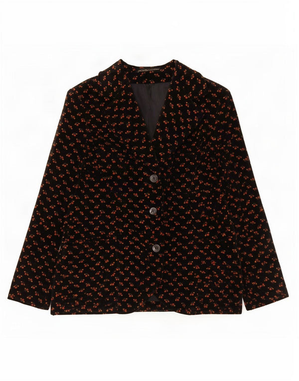 Vintage Womens 3 Button Velvet Blazer Jacket IT 48 XL Black Floral