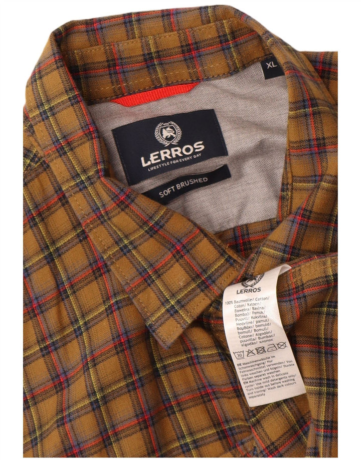 Lerros Mens Flannel Shirt XL Khaki Check Cotton