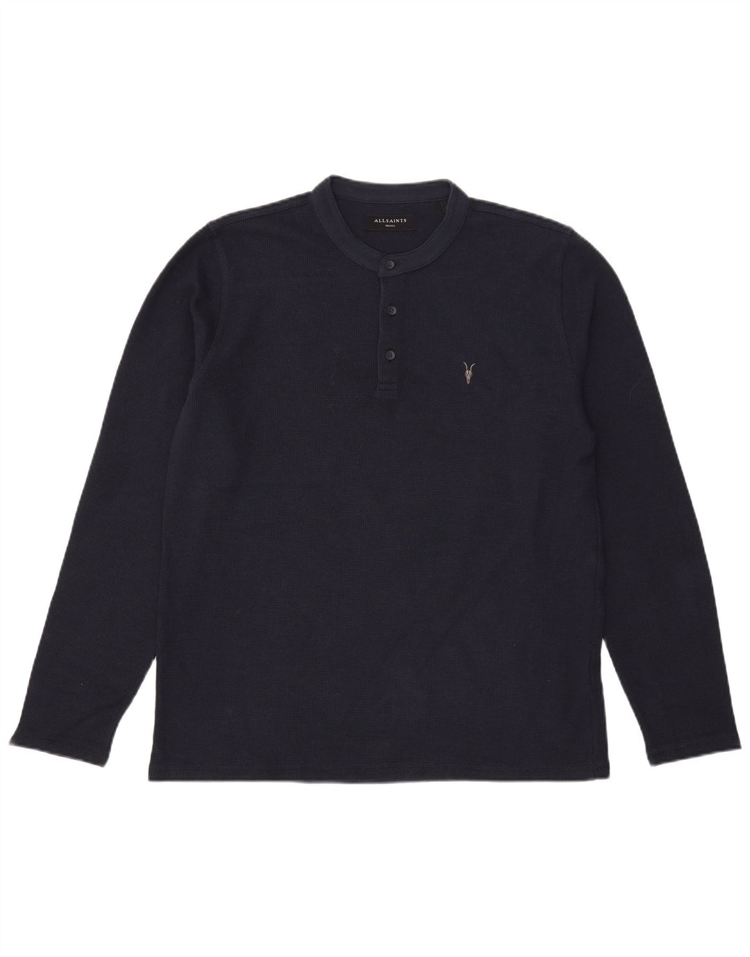 All Saints Mens Top Long Sleeve Small Navy Blue Cotton